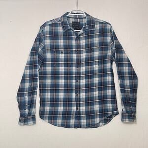 Brooklyn Calling NYC Button Down Shirt Mens Small Blue White Plaid Long Sleeve